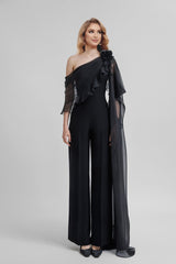 Chiffon One-Shoulder Jumpsuits with Half Sleeves for the Mother of the Bride