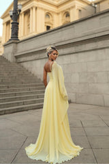 Chiffon One Shoulder Sleeveless Long Formal Dress With Pleated