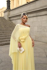 Chiffon One Shoulder Sleeveless Long Formal Dress With Pleated