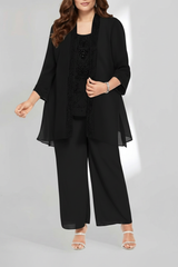 Chiffon Scoop Ankle-Length Plus Size Mother of the Bride Pantsuits with Jacket