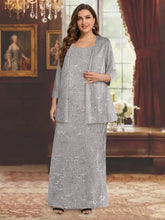Chiffon Scoop Ankle-length Plus Size Mother of the Bride Dresses with Sequins & Jacket