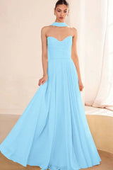 Chiffon Strapless Sleeveless Long A Line Formal Dress With Pleated