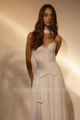 Chiffon Strapless Sleeveless Long Formal Dress With Belt Ruffles