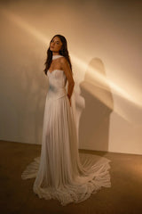 Chiffon Strapless Sleeveless Long Formal Dress With Belt Ruffles