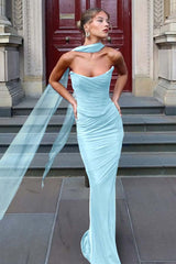 Chiffon Strapless Sleeveless Long Mermaid Formal Dress With Pleated