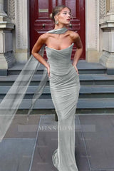 Chiffon Strapless Sleeveless Long Mermaid Formal Dress With Pleated