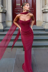 Chiffon Strapless Sleeveless Long Mermaid Formal Dress With Pleated