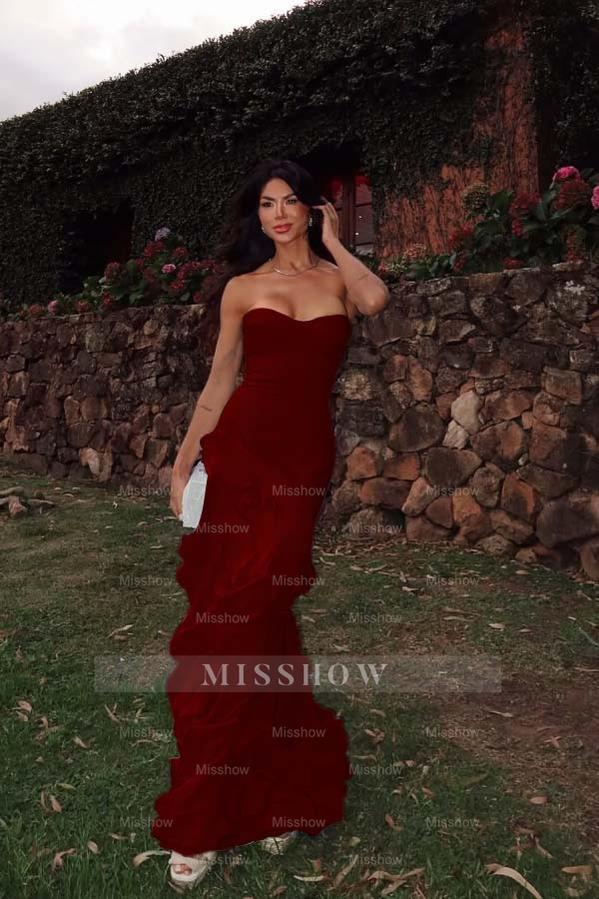 Chiffon Sweetheart Strapless Sleeveless Long Formal Dress With Ruffles