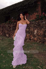 Chiffon Sweetheart Strapless Sleeveless Long Formal Dress With Ruffles