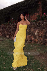 Chiffon Sweetheart Strapless Sleeveless Long Formal Dress With Ruffles