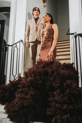 Brown illusion rhinestone mermaid prom dress