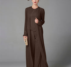 Chiffon Long Sleeves Mother Of The Bride Pantsuits With Jacket Sequins