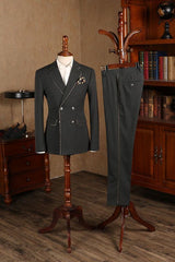 Classic All Black Double Breasted Slim Fit Tailored Business Suit