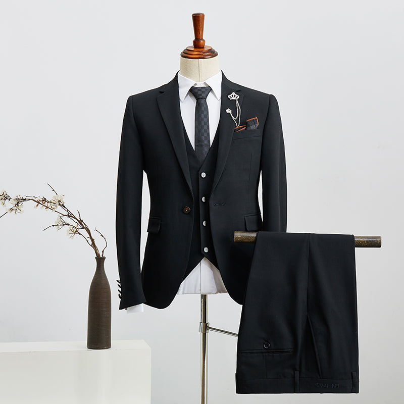 Classic All Black Three Pieces Notched Lapel Men’s Business Suit