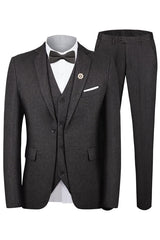 Classic Black Notched Lapel Three-Piece Business Suit for Men