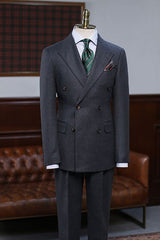 Classic Black Peak Lapel Double Breasted Slim Fit Custom Suit