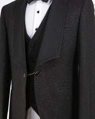 Classic Black Shawl Collar Three-Piece Sequined Wedding Suit