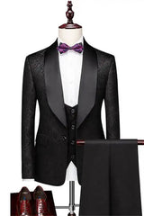 Classic Black Shawl Lapel Three-Piece Wedding Suit