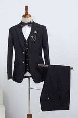 Classic Black Striped Three Pieces Tailored Men’s Business Suit