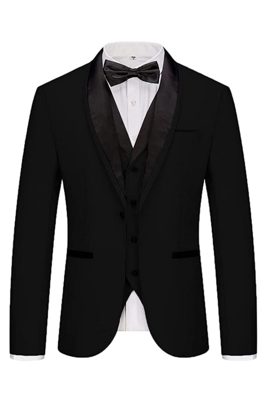 Classic Black Three-Piece Shawl Lapel Suit for Men