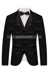 Classic Black Three-Piece Shawl Lapel Suit for Men