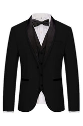 Classic Black Three-Piece Shawl Lapel Suit for Men