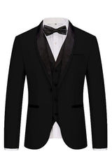 Classic Black Three-Piece Shawl Lapel Suit for Men