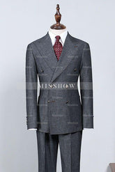Classic Dark Gray Peak Lapel Double Breasted Formal Suit