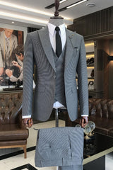 Classic Gray Peaked Lapel Three-Piece Men's Business Suit