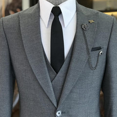 Classic Gray Peaked Lapel Three-Piece Men's Business Suit