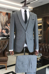 Classic Gray Peaked Lapel Three-Piece Men's Business Suit