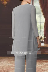 Classic Jewel 3/4 Length Sleeves Two Pieces Chiffon Mother of Bride Jumpsuit