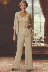 Classic Jewel 3/4 Length Sleeves Two Pieces Chiffon Mother of Bride Jumpsuit