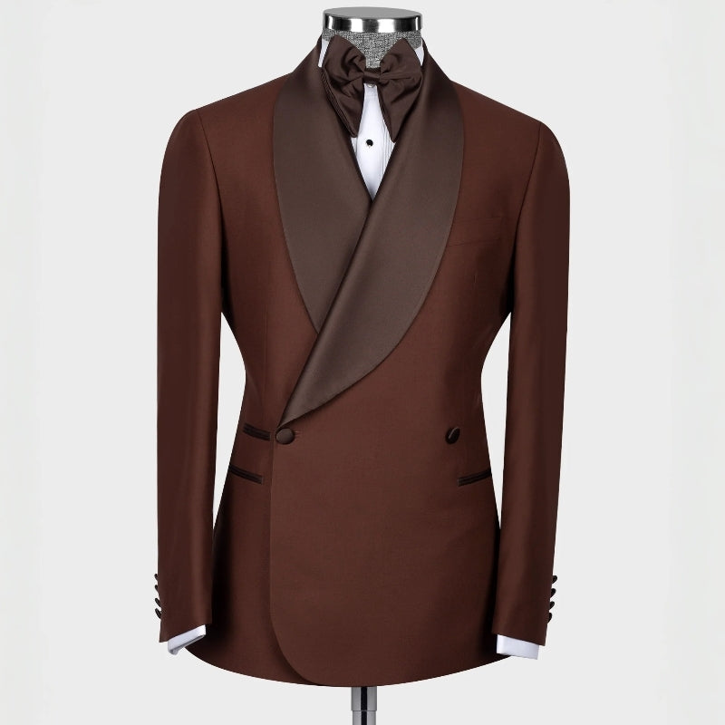 Classic Mocha Shawl Collar Double Breasted Groom's Wedding Suit