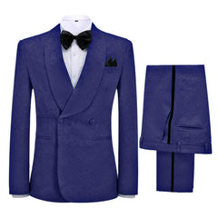 Classic Navy Blue Jacquard Shawl Collar Double-Breasted Wedding Suit