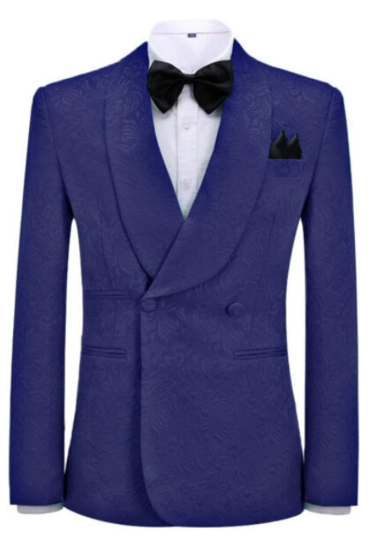 Classic Navy Blue Jacquard Shawl Collar Double-Breasted Wedding Suit