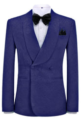 Classic Navy Blue Jacquard Shawl Collar Double-Breasted Wedding Suit