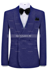 Classic Navy Blue Jacquard Shawl Collar Double-Breasted Wedding Suit