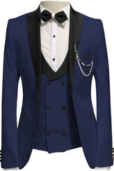 Classic Navy Blue Three-Piece Peaked Lapel Prom Suit