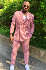 Classic Pink Peak Lapel Slim Fit Prom Suit
