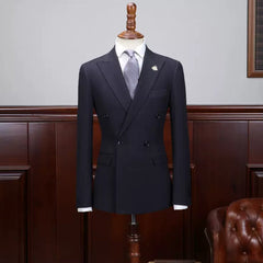 Classical Black Peak Lapel Double-Breasted Business Ensemble