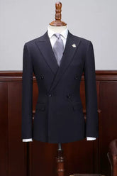 Classical Black Peak Lapel Double-Breasted Business Ensemble
