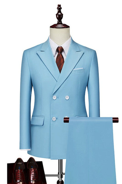 Stylish Blue Casual Prom Suit For Guys With Peaked Lapel and Ruffles main image 1