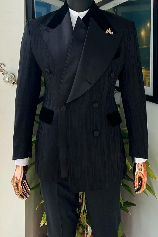 Clean Black Peak Lapel Two-Piece Prom Suits