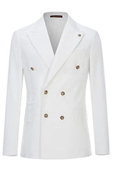 Clean White Double Breasted Peaked Lapel Prom Attire