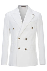 Clean White Double Breasted Peaked Lapel Prom Attire