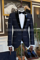 Clement Latest Dark Blue Spliced Shawl Lapel Three-Piece Men’s Suit
