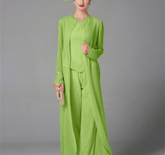 Chiffon Long Sleeves Mother Of The Bride Pantsuits With Jacket Sequins