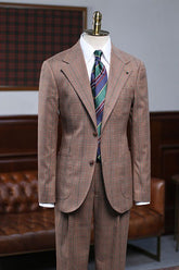 Coffee Small Plaid Two Pieces Slim Fit Custom Business Suit