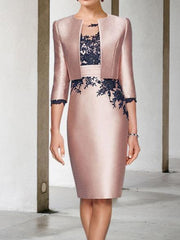 Color Block 2024 Mother of the Bride Two-Piece Dress with Appliques 3/4 Sleeve and Knee-Length